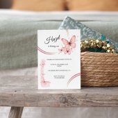 赤面エレガントピンクバタフライフローラ誕生日 招待状