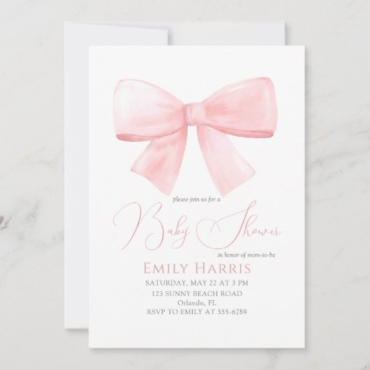 赤面エレガントピンクパステルボーガールベビーシャワー 招待状 (正面)