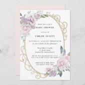 赤面エレガントピンクパープルフローラベビーシャワー 招待状 (正面/裏面)