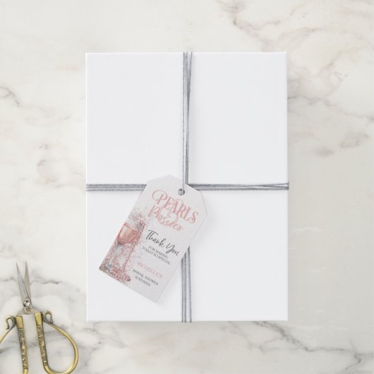 赤面エレガントピンクパールとプロセッコありがとう ギフトタグ (より糸付き)
