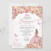 赤面エレガントピンクピーチフローラキンセアニェラ 招待状 (正面)