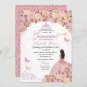 赤面エレガントピンクピーチフローラキンセアニェラ 招待状 (正面/裏面)