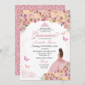 赤面エレガントピンクピーチフローラキンセアニェラ 招待状 (正面/裏面)