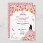 赤面エレガントピンクピーチフローラキンセアニェラ 招待状 (正面/裏面)