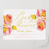 赤面エレガントピンクピーチフローラベビーシャワー 箔招待状 (正面)