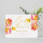 赤面エレガントピンクピーチフローラベビーシャワー 箔招待状 (立ち正面)