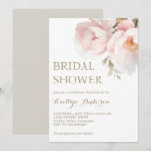 赤面エレガントピンクピーニーガーデンブライダルシャワー 招待状 (正面/裏面)