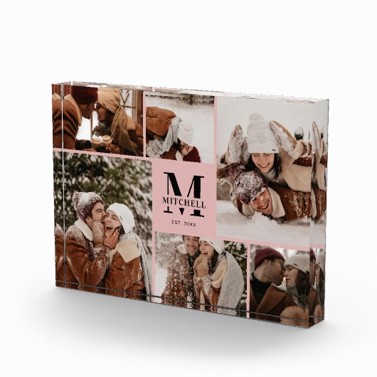 赤面エレガントピンクファミリーフォトコラージュキープサケ フォトブロック (右)