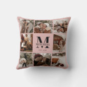 赤面エレガントピンクファミリーフォトコラージュ | モノグラム クッション (裏面)