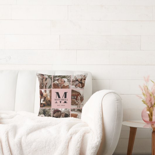 赤面エレガントピンクファミリーフォトコラージングモノグラム クッション (ソファ)