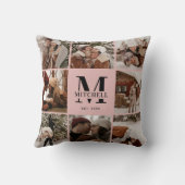 赤面エレガントピンクファミリーフォトコラージングモノグラム クッション (裏面)