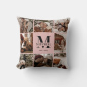 赤面エレガントピンクファミリーフォトコラージングモノグラム クッション (正面)