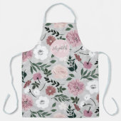 赤面エレガントピンクフラワーズボタニカルデザイン エプロン (正面)