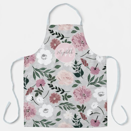 赤面エレガントピンクフラワーズボタニカルデザイン エプロン (正面)