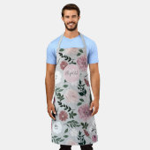 赤面エレガントピンクフラワーズボタニカルデザイン エプロン (着用した状態)