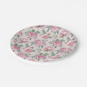 赤面エレガントピンクフローラと緑の赤ちゃんシャワー ペーパープレート (アングル)