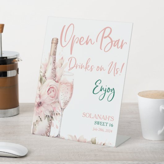 赤面エレガントピンクフローラオープンバードリンクOn Us 台座サイン (インサイチュ)