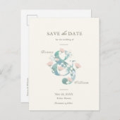 赤面エレガントピンクフローラガーデン日付を保存 案内ポストカード (正面/裏面)