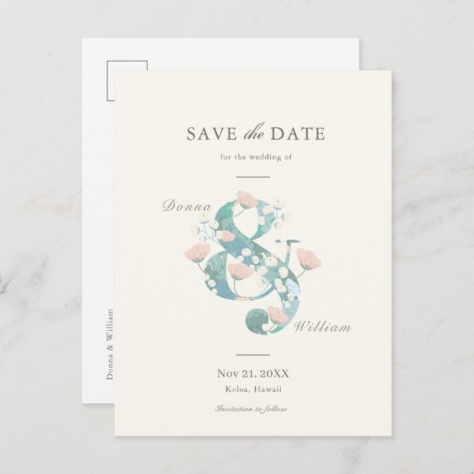 赤面エレガントピンクフローラガーデン日付を保存 案内ポストカード (正面/裏面)