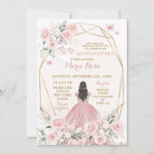 赤面エレガントピンクフローラガールスウィート16th誕生日 招待状 (正面)
