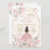 赤面エレガントピンクフローラガールスウィート16th誕生日 招待状 (正面/裏面)