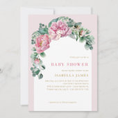 赤面エレガントピンクフローラガールベビーシャワーインビタット 招待状 (正面)