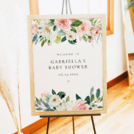赤面エレガントピンクフローラガールベビーシャワーウェルカム ポスター