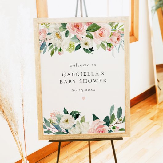 赤面エレガントピンクフローラガールベビーシャワーウェルカム ポスター