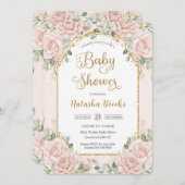 赤面エレガントピンクフローラガールベビーシャワー 招待状 (正面/裏面)