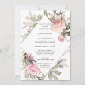 赤面エレガントピンクフローラキンセアニェラ 招待状 (正面)
