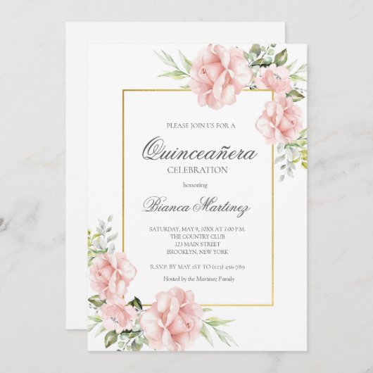 赤面エレガントピンクフローラキンセアニェラ 招待状 (正面/裏面)