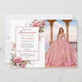 赤面エレガントピンクフローラキンセアニラ招待状 招待状 (正面)