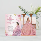 赤面エレガントピンクフローラキンセアニラ招待状 招待状 (スタンド正面)