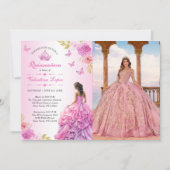 赤面エレガントピンクフローラキンセアニラ招待状 招待状 (正面)
