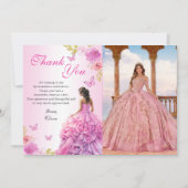 赤面エレガントピンクフローラキンセアニラ誕生日 サンキューカード (正面)