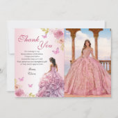 赤面エレガントピンクフローラキンセアニラ誕生日 サンキューカード (正面)