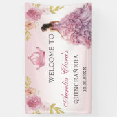 赤面エレガントピンクフローラキンセアニラ誕生日 横断幕 (縦)