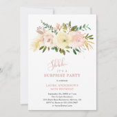 赤面エレガントピンクフローラスープリーズ誕生日パーティー 招待状 (正面)