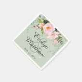 赤面エレガントピンクフローラブーケオンセージグリーン スタンダードカクテルナプキン (角)