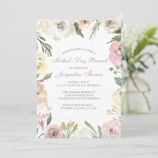 赤面エレガントピンクフローラマザーズデイブランチ 招待状 (スタンド正面)