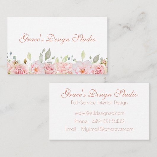 赤面エレガントピンクフローラ縁ど名刺 名刺 (正面/裏面)