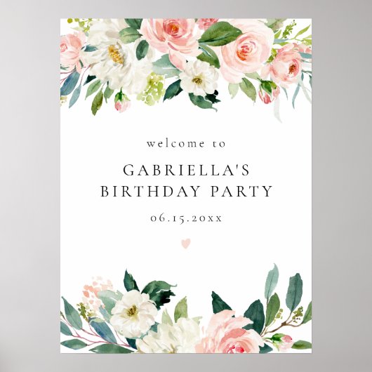 赤面エレガントピンクフローラ誕生日パーティーへようこそ ポスター (正面)