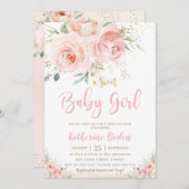 赤面エレガントピンクフローラ金ゴールドガールベビーシャワー 招待状 (正面/裏面)