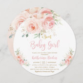 赤面エレガントピンクフローラ金ゴールドガールベビーシャワー 招待状 (正面/裏面)
