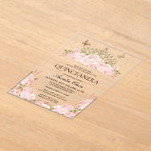 赤面エレガントピンクフローラ金ゴールドティアラキンセアニェラ アクリル招待状 (レイダウン)