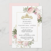赤面エレガントピンクフローラ金ゴールドティアラキンセアニェラ 招待状 (正面/裏面)