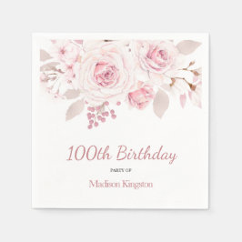 赤面エレガントピンクフローラ100th誕生日パーティー スタンダードカクテルナプキン