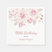 赤面エレガントピンクフローラ90th誕生日パーティー スタンダードカクテルナプキン (正面)
