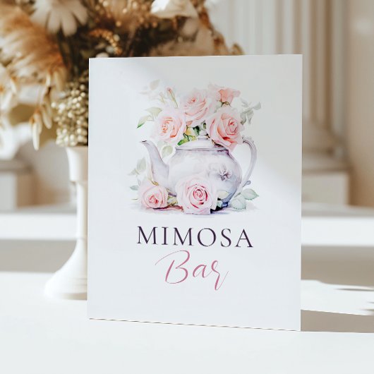 赤面エレガントピンクブライダルシャワーミモザバー 台座サイン