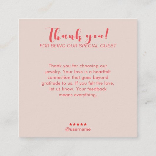 赤面エレガントピンクブラシアートネックレスディスプレイ スクエア名刺 (裏面)